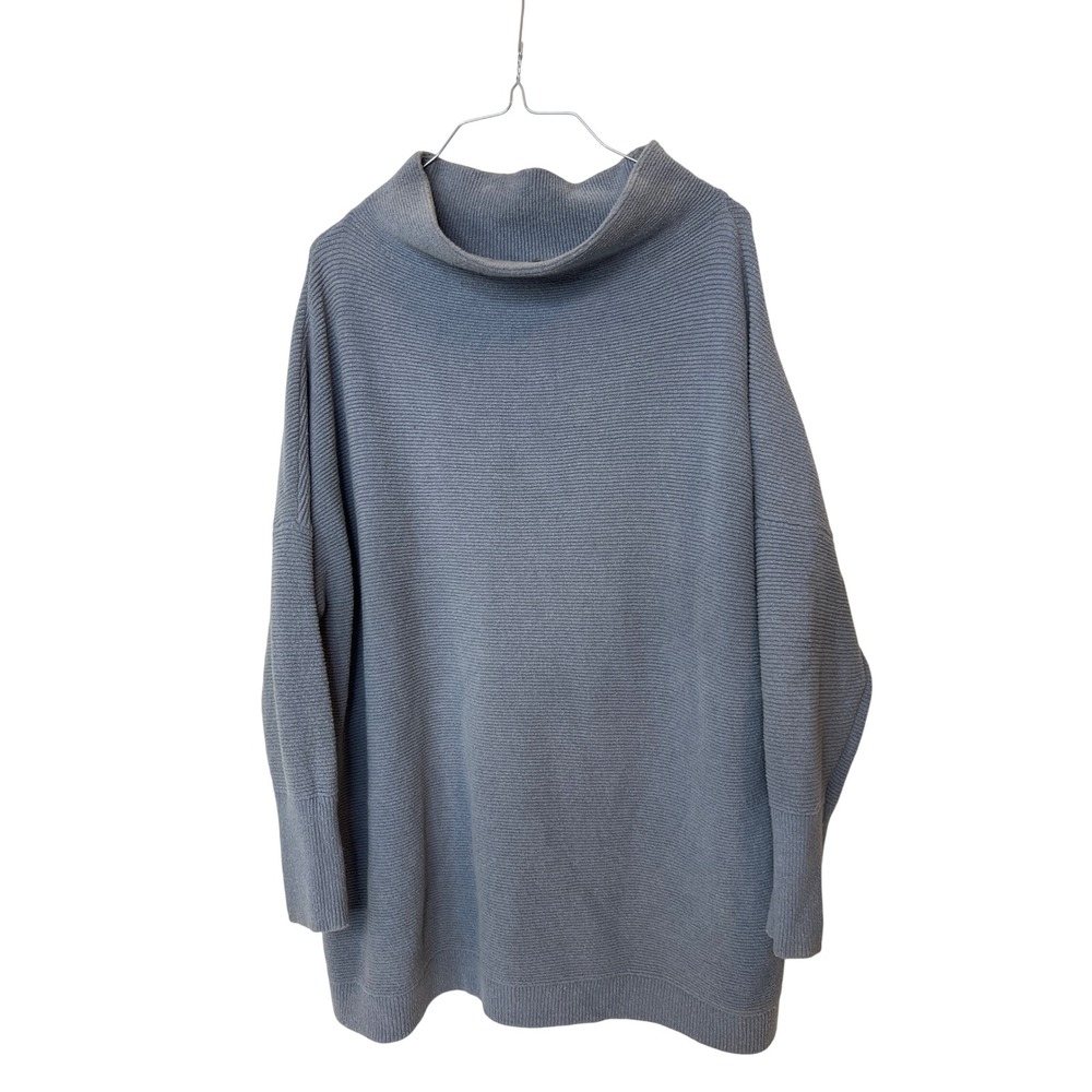 Free People Ottoman Slouchy Tunic Sweater Mock Neck Ribbed Blue Grey OB433857 S